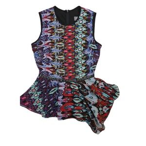 Hunter Dixon for Hunter Bell Peplum Sleeveless Top Chiffon Leather Detail Size 4